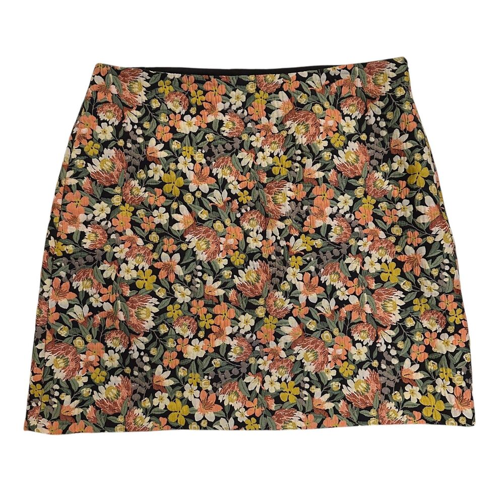 Loft Pink and Grey Floral Tapestry Short Mini A-Line‎ Skirt Side Zipper Size 10
